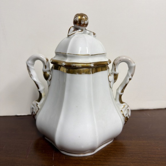 Antique Haviland Paris Porcelain Large Sugar Bowl Urn White Gold 19th Century